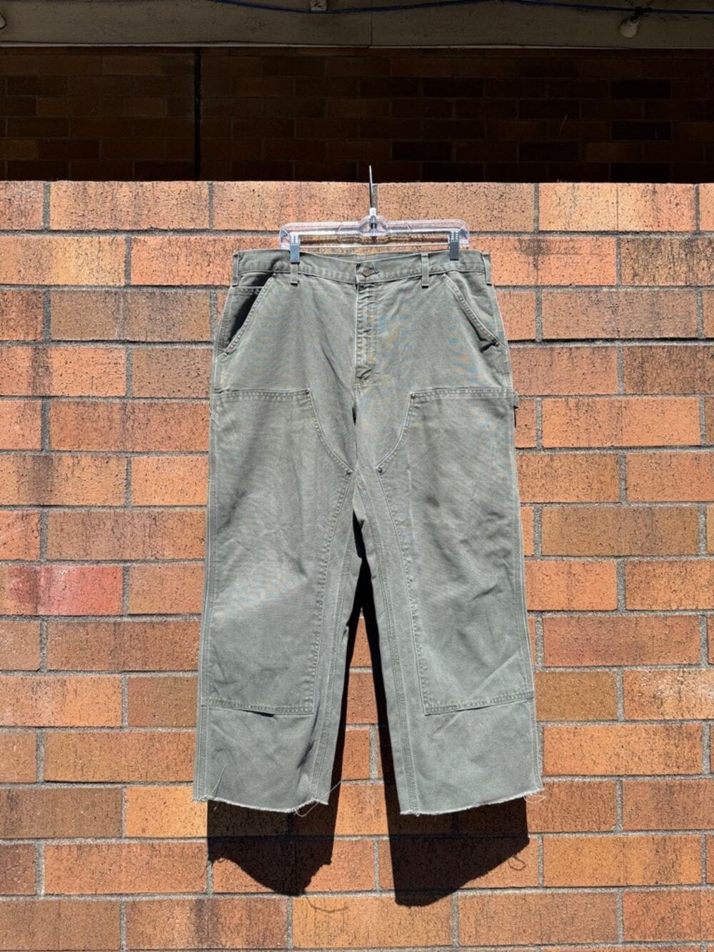 Carhartt Dungaree Fit Y2K Vintage Olive Green Capri Double Knees Carpenter Pants
